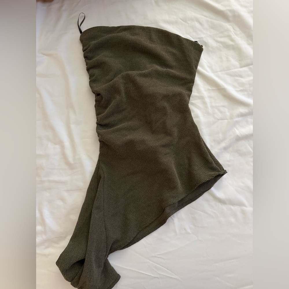 Zara Olive Green Texture Bandeau Top